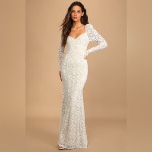 Lulus To Always Love White Lace Long Sleeve Mermaid Maxi Dress - Size M